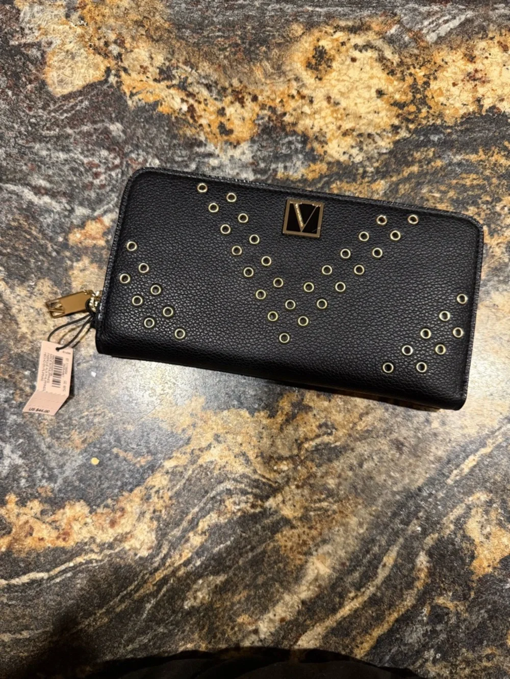 Victoria's Secret Black Zip Around Wallet with Gold V Emblem - Picture 1 of 2